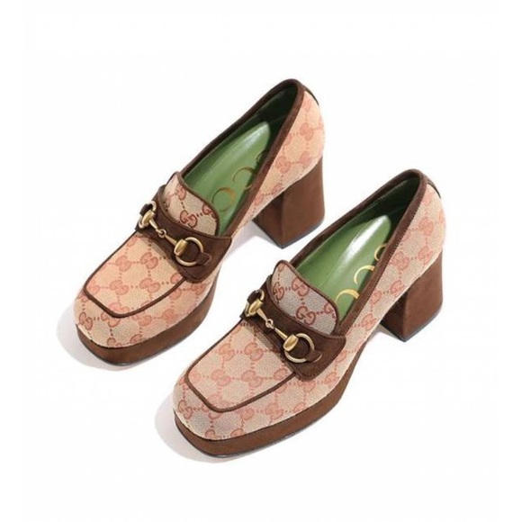 New GUCCI GG Monogram supreme Suede Houdan Mid Heel Platform Loafers - Picture 6 of 8